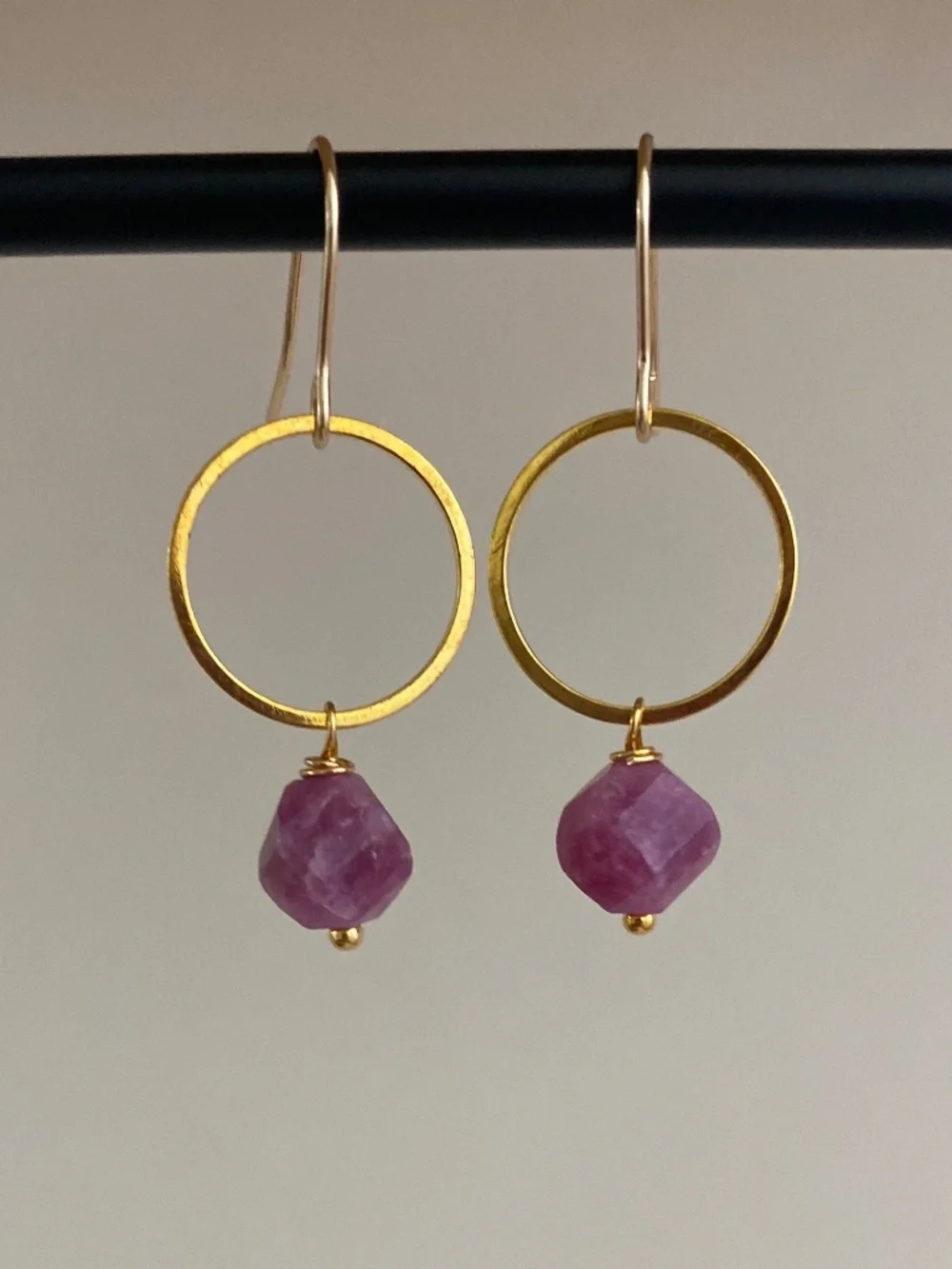 Magenta Chalcedony Hoop Earrings - Handmade